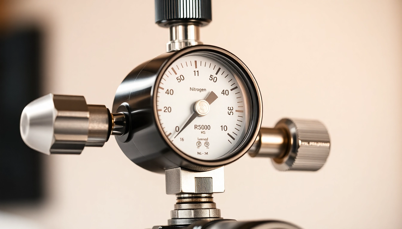 Adjusting a nitrogen regulator for optimal performance with precise pressure settings.