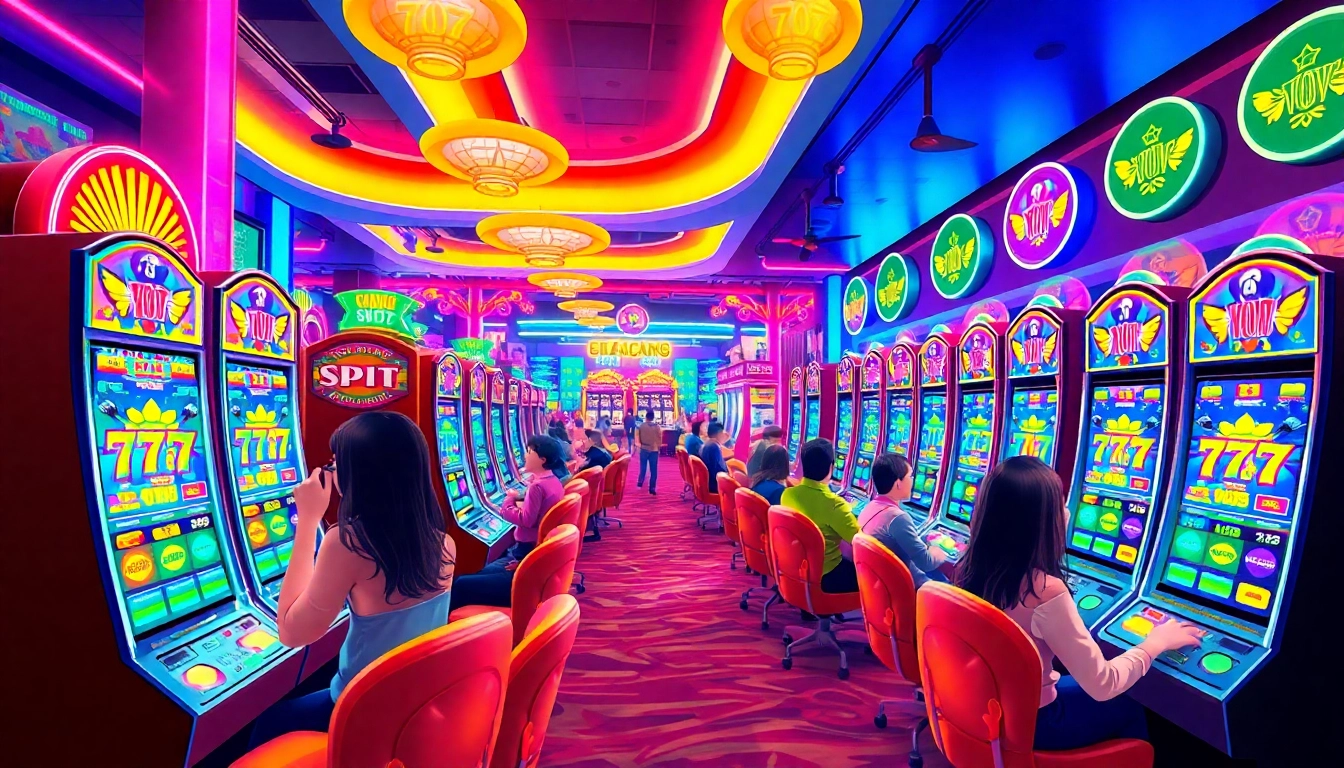 Experience the thrill of สล็อต777 gaming at a vibrant casino showcasing colorful slot machines.