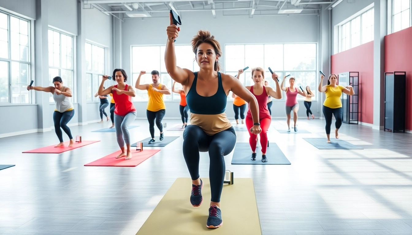 Group performing mobility training exercises to enhance flexibility and strength in a bright gym.