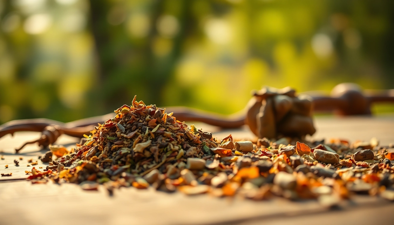 Enjoy crafting an Alternative Smoking Blend with vibrant herbs in a serene setting, showcasing texture and color.