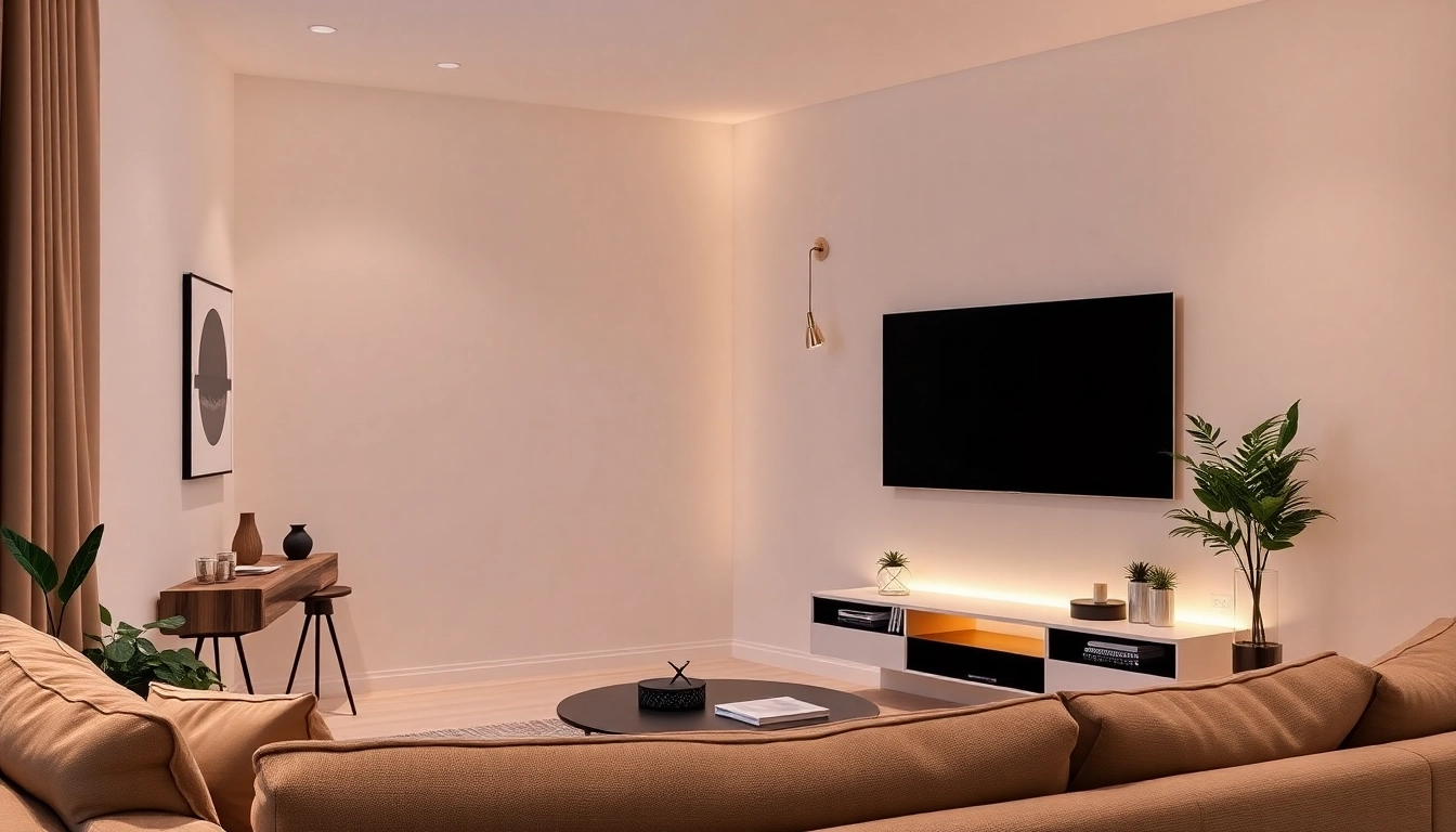 Sleek living room setup by smarthomeguysphx showcasing a mounted TV with modern decor and smart gadgets.