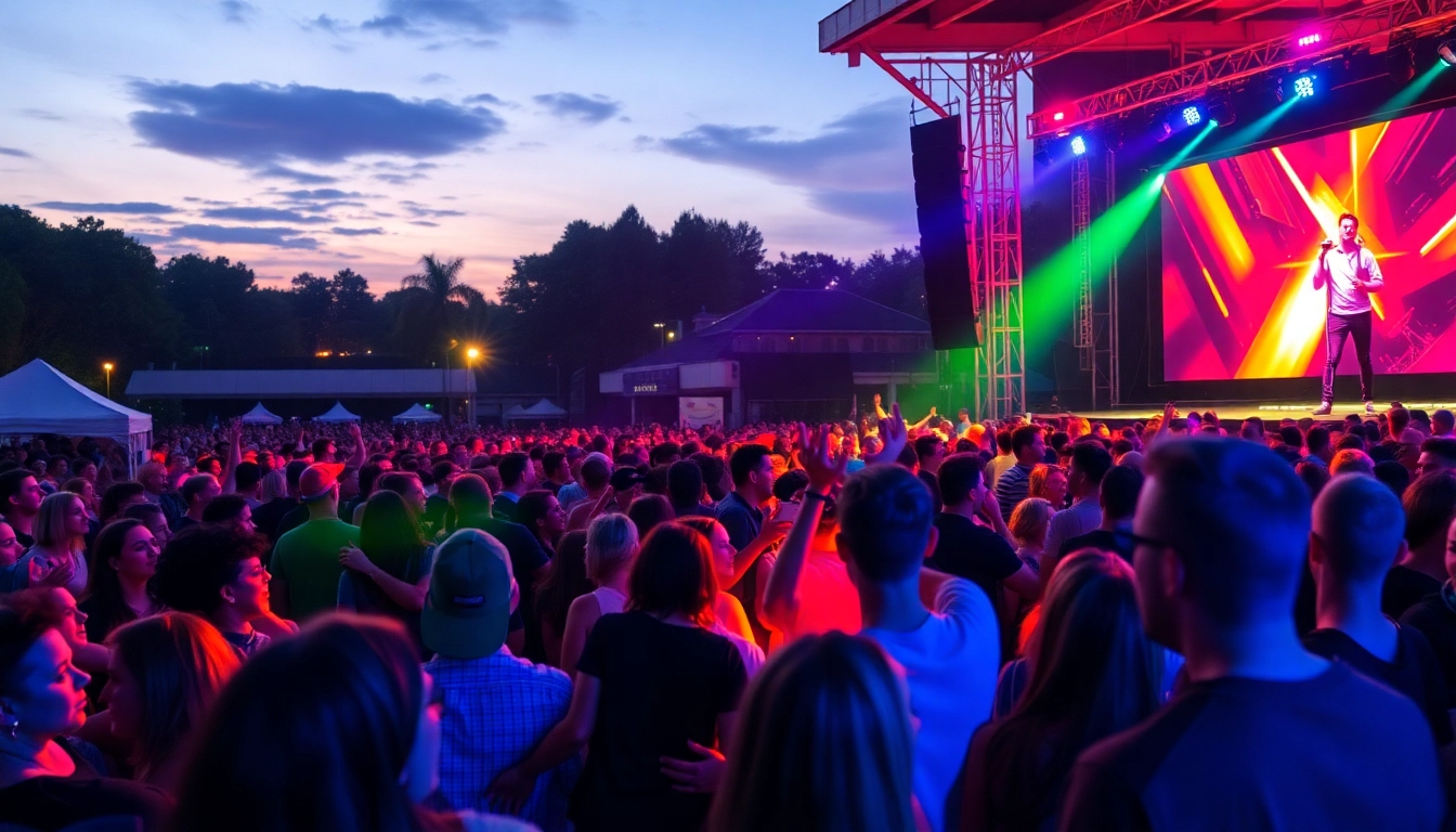 Grow Audience by engaging with a lively concert crowd, showcasing vibrant colors and emotional connection.