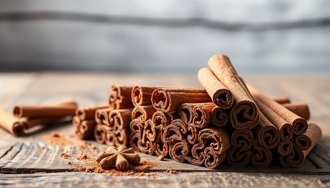 Highlighting Cinnamon Bark textures arranged on a rustic table with natural lighting.