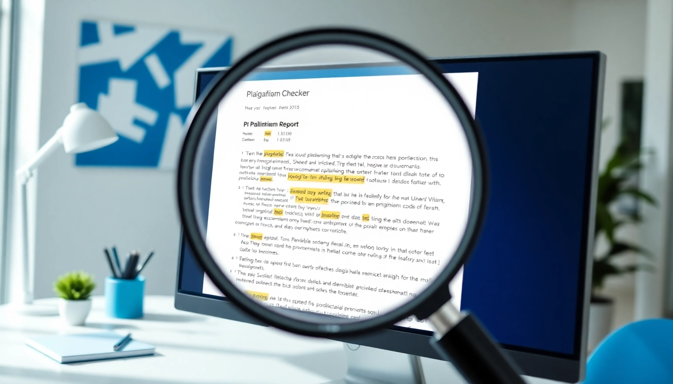 Analyze and ensure content originality with a plagiarism checker tool on a computer.