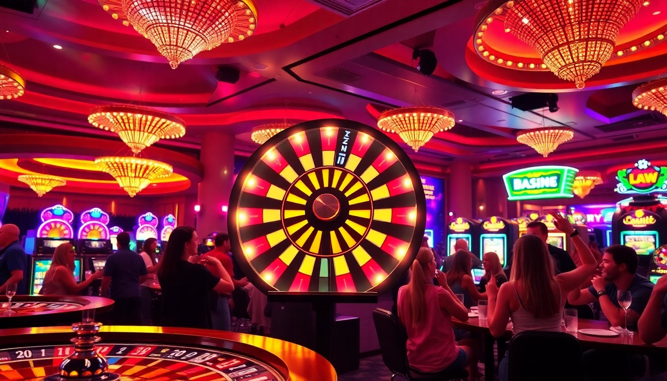 Crazy Time statistiche visualized with a colorful wheel in a lively casino environment.