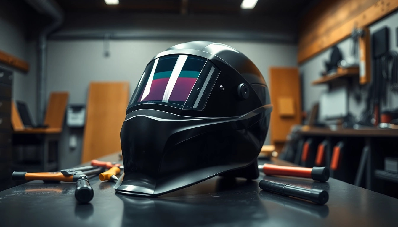Detailed view of a Speedglas welding helmet showcasing advanced safety features in a professional workshop.