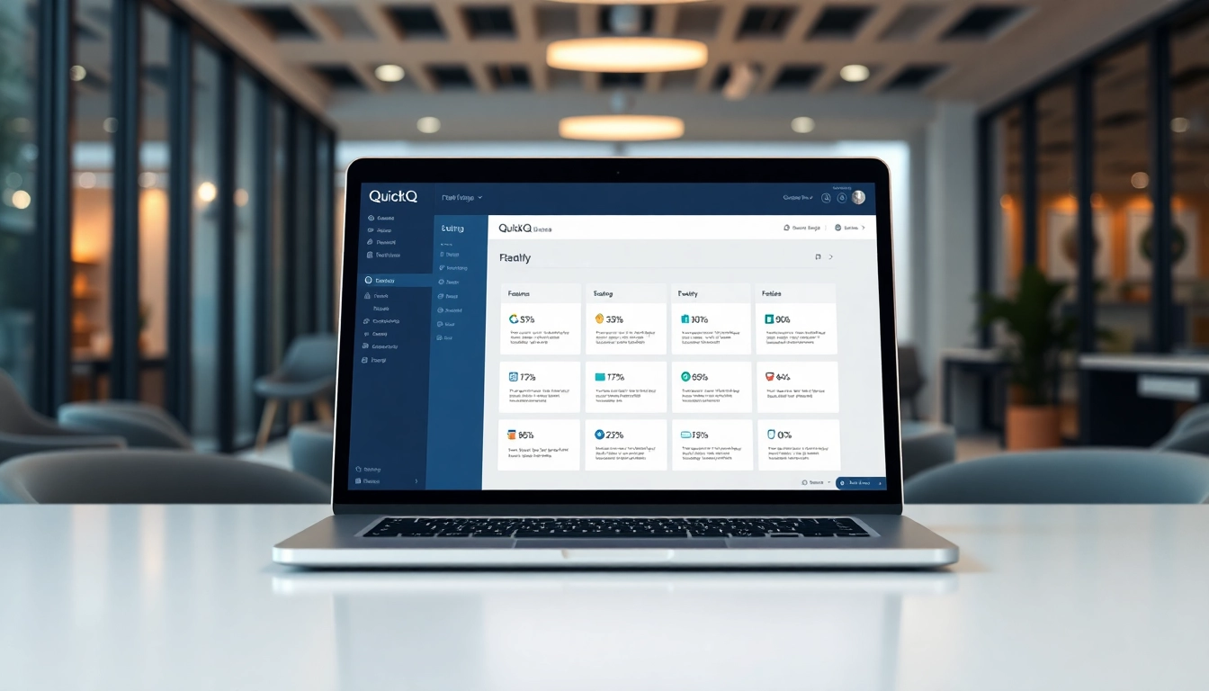 Boost your productivity with QuickQ官网 on a sleek laptop in a modern office setting.