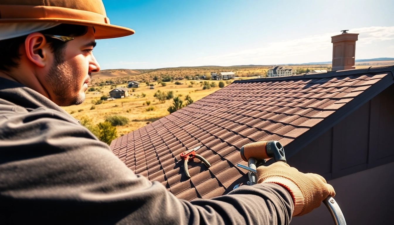 Inspecting roofs by 5-star roofing contractors Central Texas, showcasing quality craftsmanship in bright natural light.