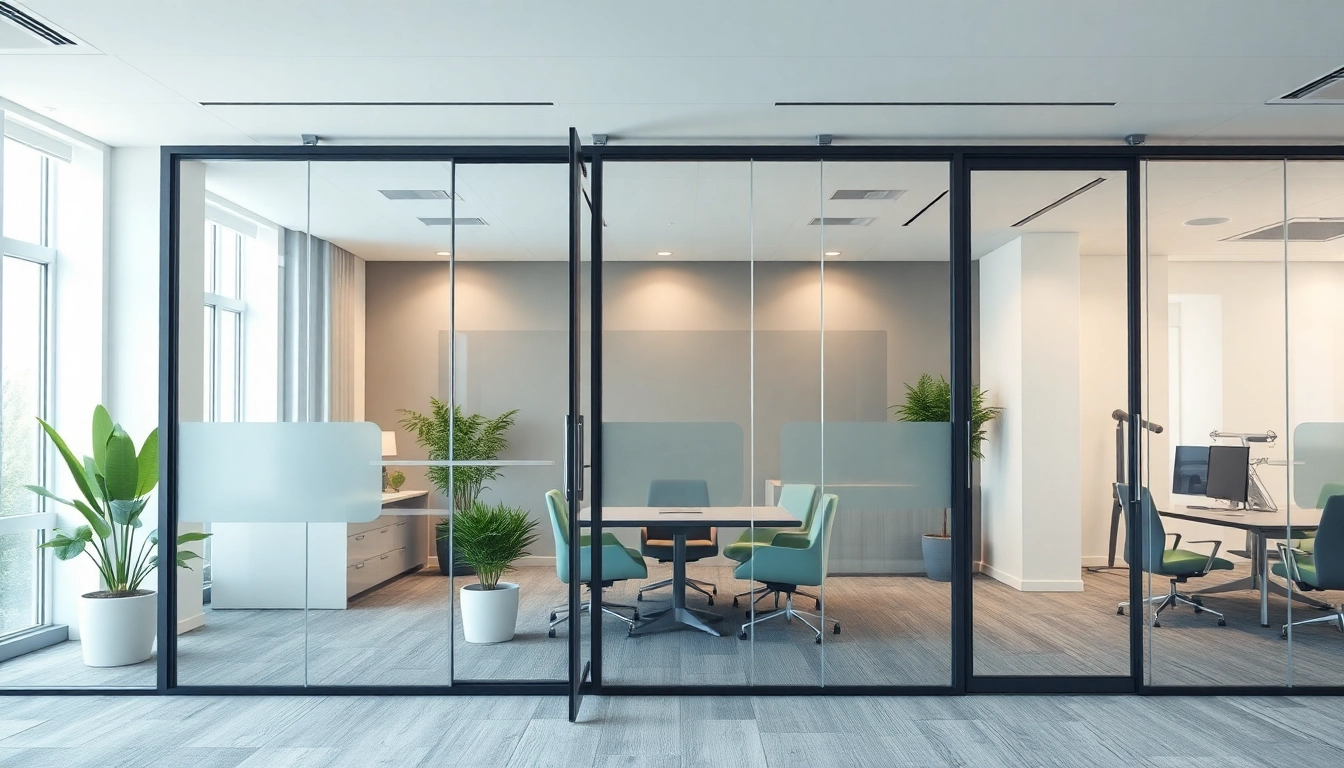 Showcasing movable glass partitions that enhance office spaces with flexibility and modern design.