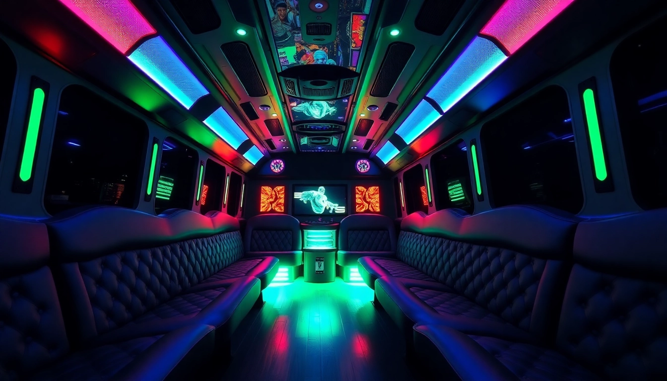 Experience the luxury of riding in an Atlanta party bus with plush interiors and vibrant lighting.