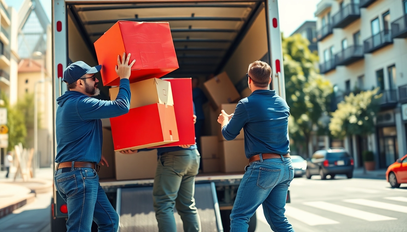 Efficient cheap movers loading boxes into a truck, demonstrating teamwork in Stamford.
