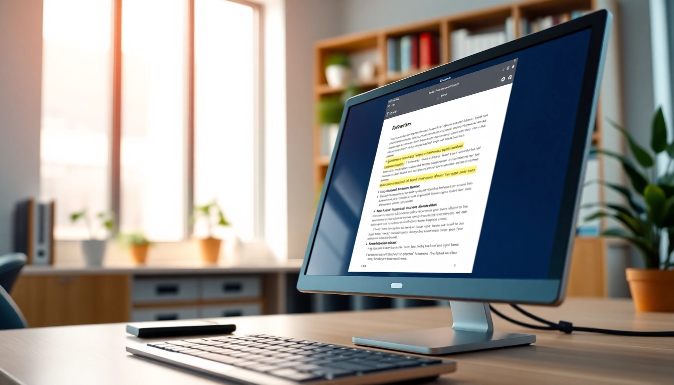 Utilize a plagiarism detector tool showcased on a sleek office computer to enhance content originality.