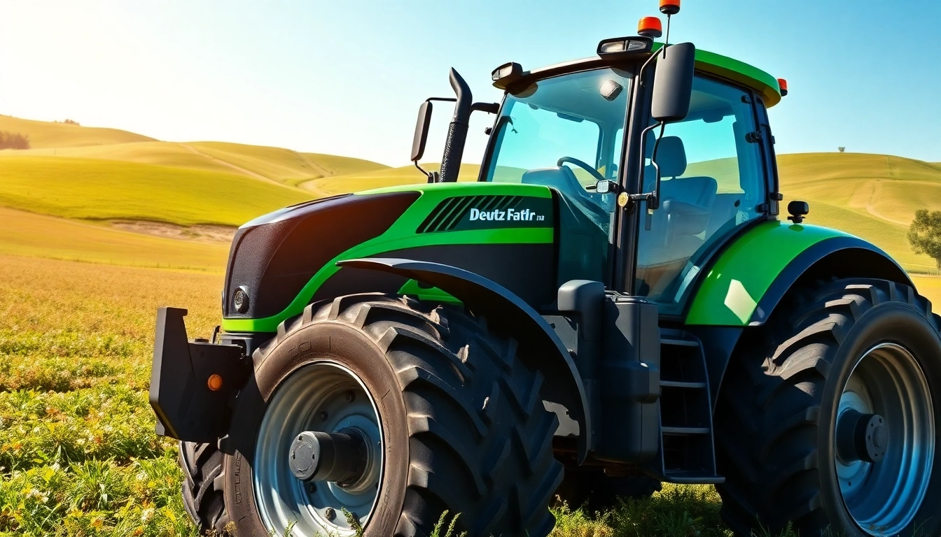 Deutz Fahr Traktor in Aktion auf einem grünen Feld zeigt innovative Technologie und Effizienz.