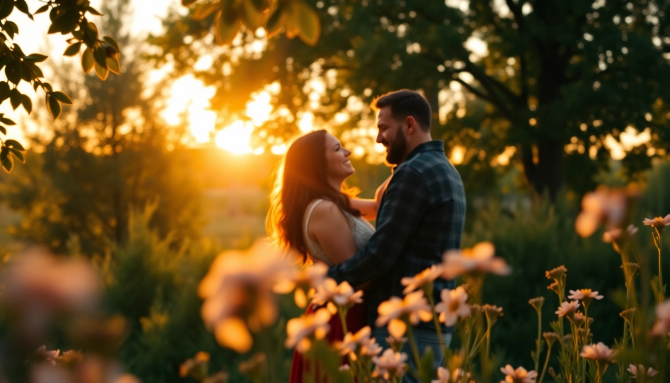 Capturing a joyful couple during a shoot by a photography company edmonton amidst beautiful greenery.