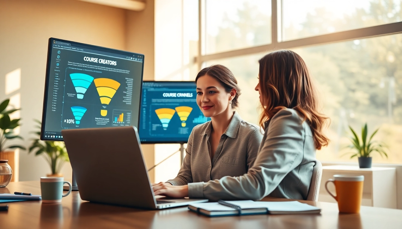 Creating effective funnels for course creators in a bright office environment.