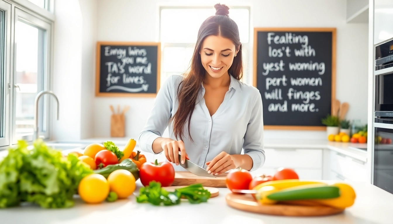 Empowering image of a woman engaging in healthy meal prep, promoting dieting for women.