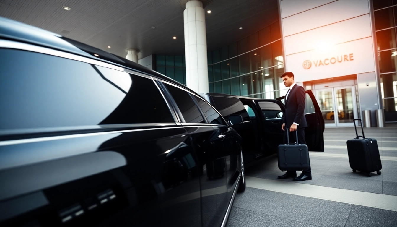Limo service Vancouver Airport featuring a sleek limousine and a professional chauffeur at YVR.