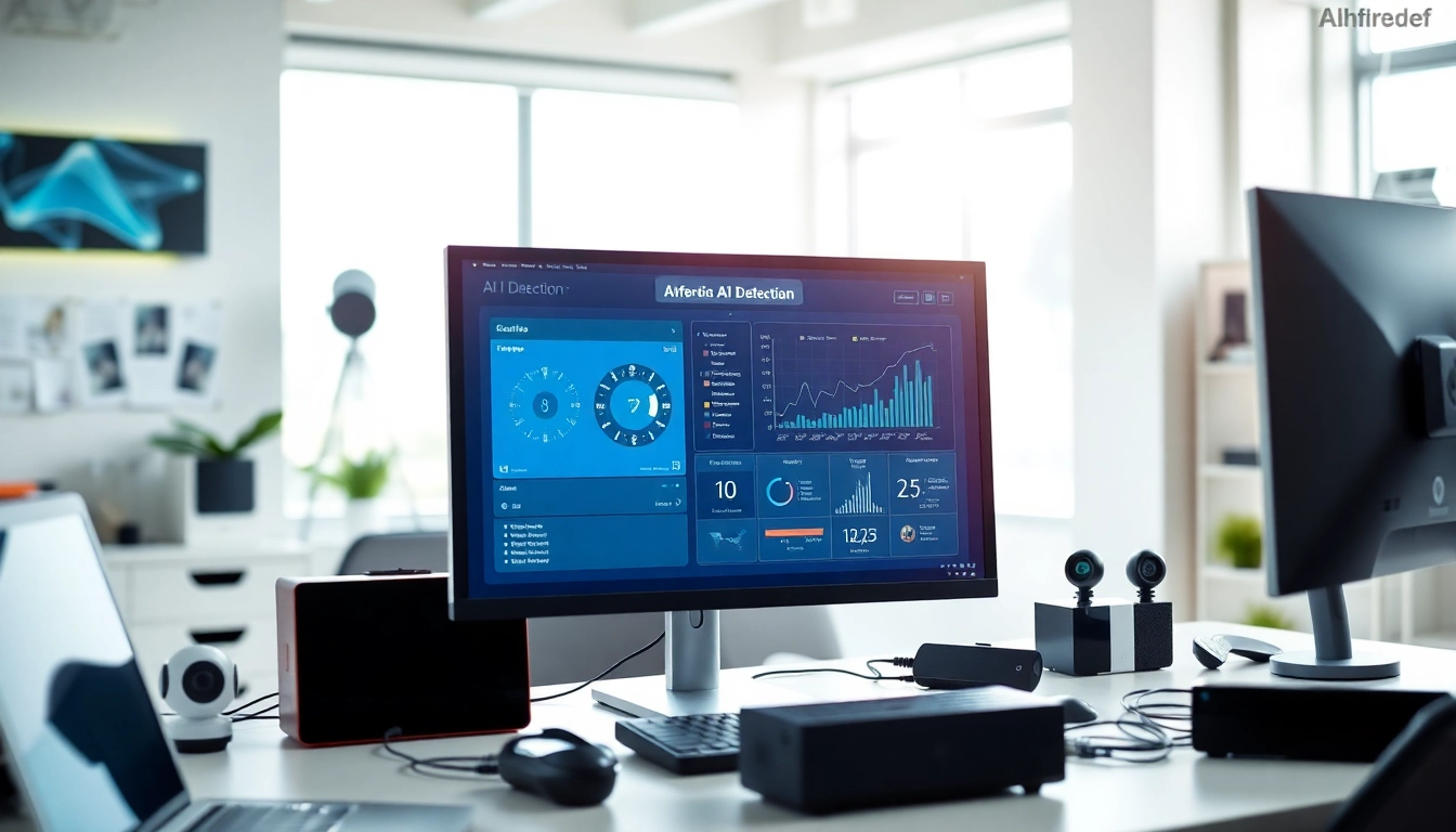 Engaging AI detection interface analyzing texts in a modern workspace.