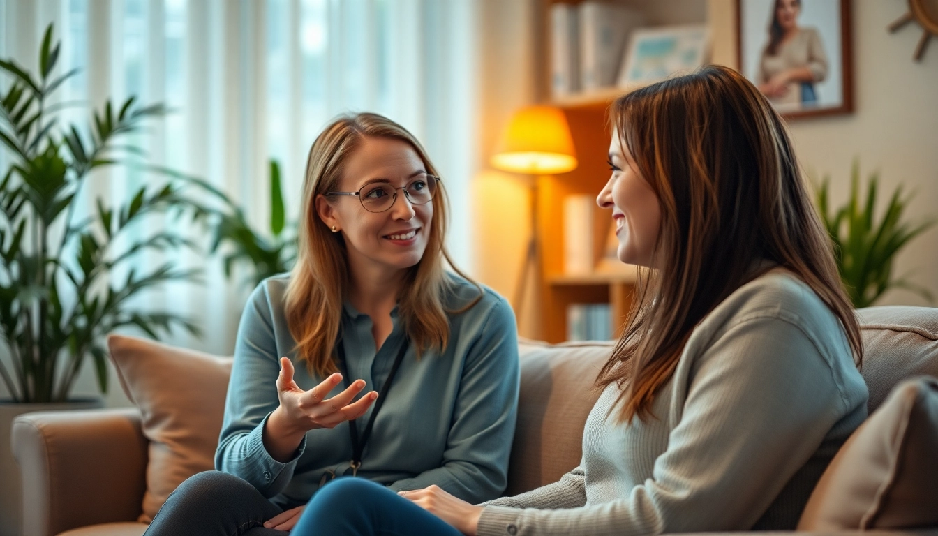 Therapist offering support for dealing with depression in a comforting office environment.