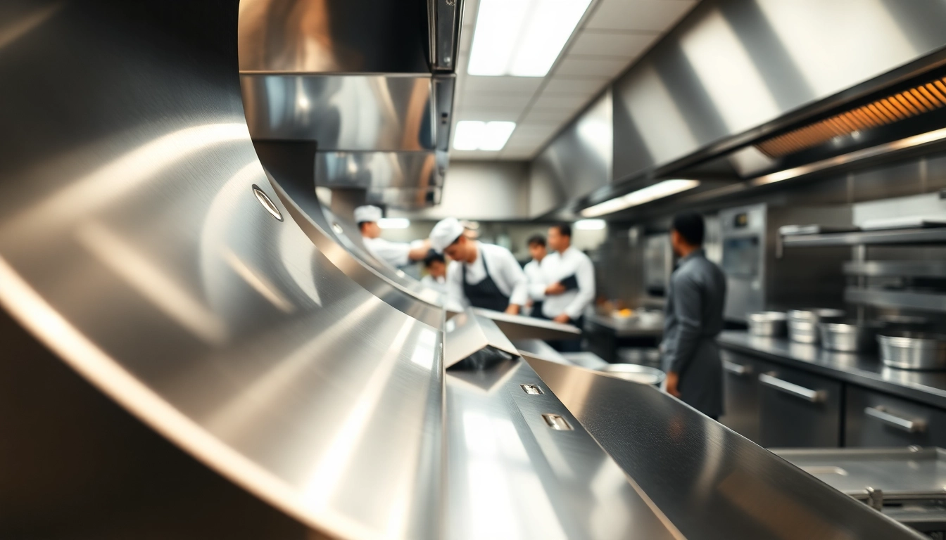 Expert team conducting Exhaust Hood Cleaning service in a bright restaurant kitchen.