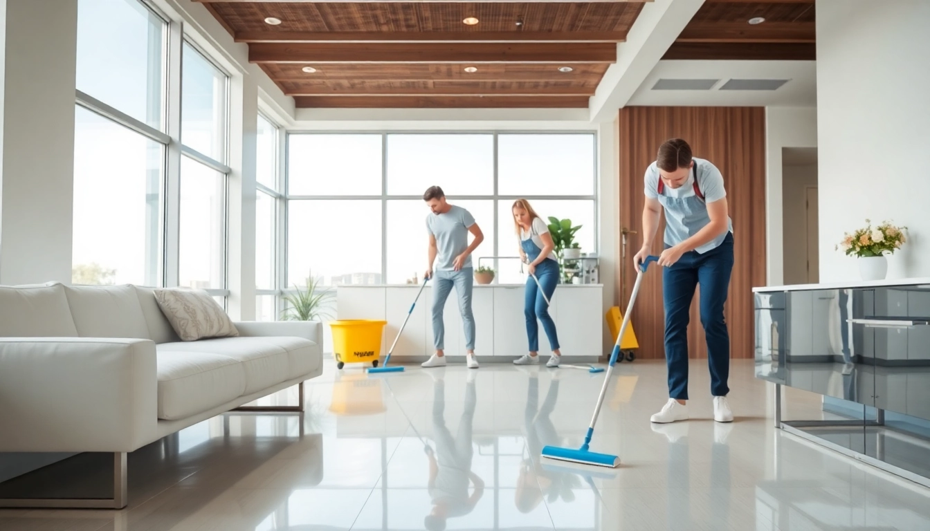 Bond cleaning Brisbane team diligently cleaning a modern apartment, showcasing professionalism and attention to detail.
