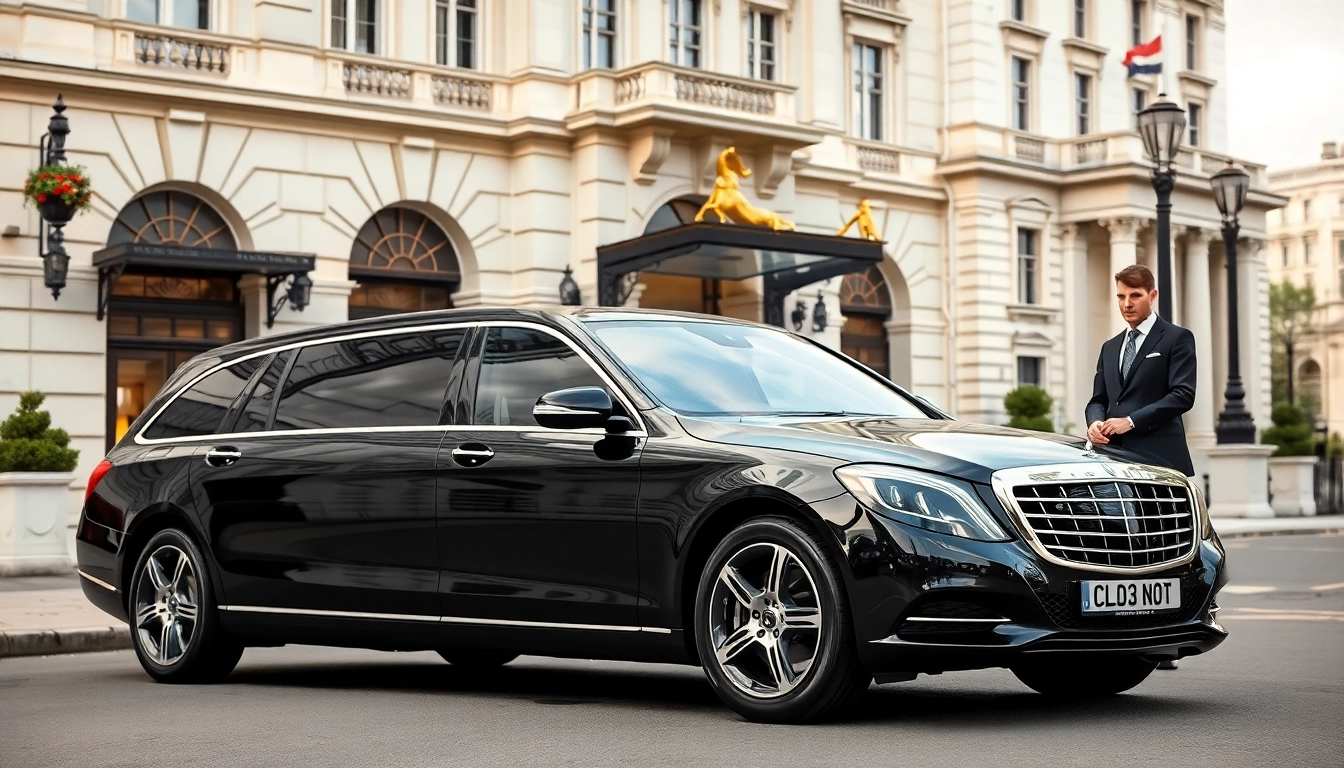 Experience premium chauffeur hire london with a luxurious vehicle outside a prestigious hotel.