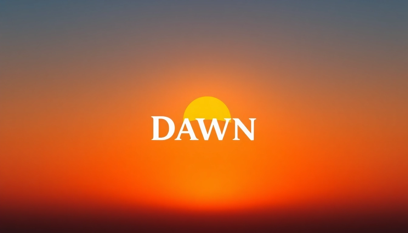 Showcase the artistic dawn logo against a gradient sky backdrop, symbolizing new beginnings.