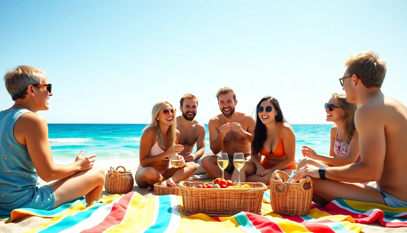 Group of friends enjoying exciting 30a games on a picturesque beach.