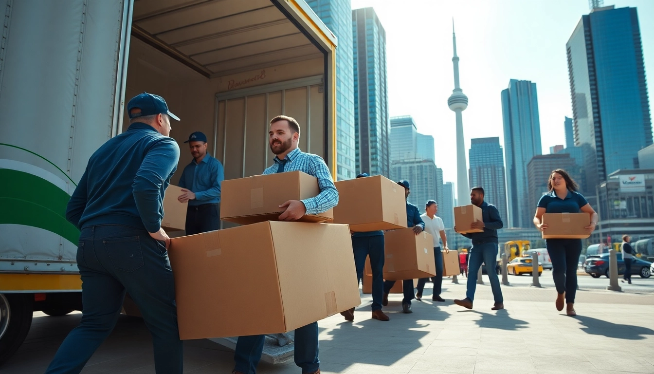 Movers in Toronto efficiently handling furniture and boxes, showcasing moving Toronto services.