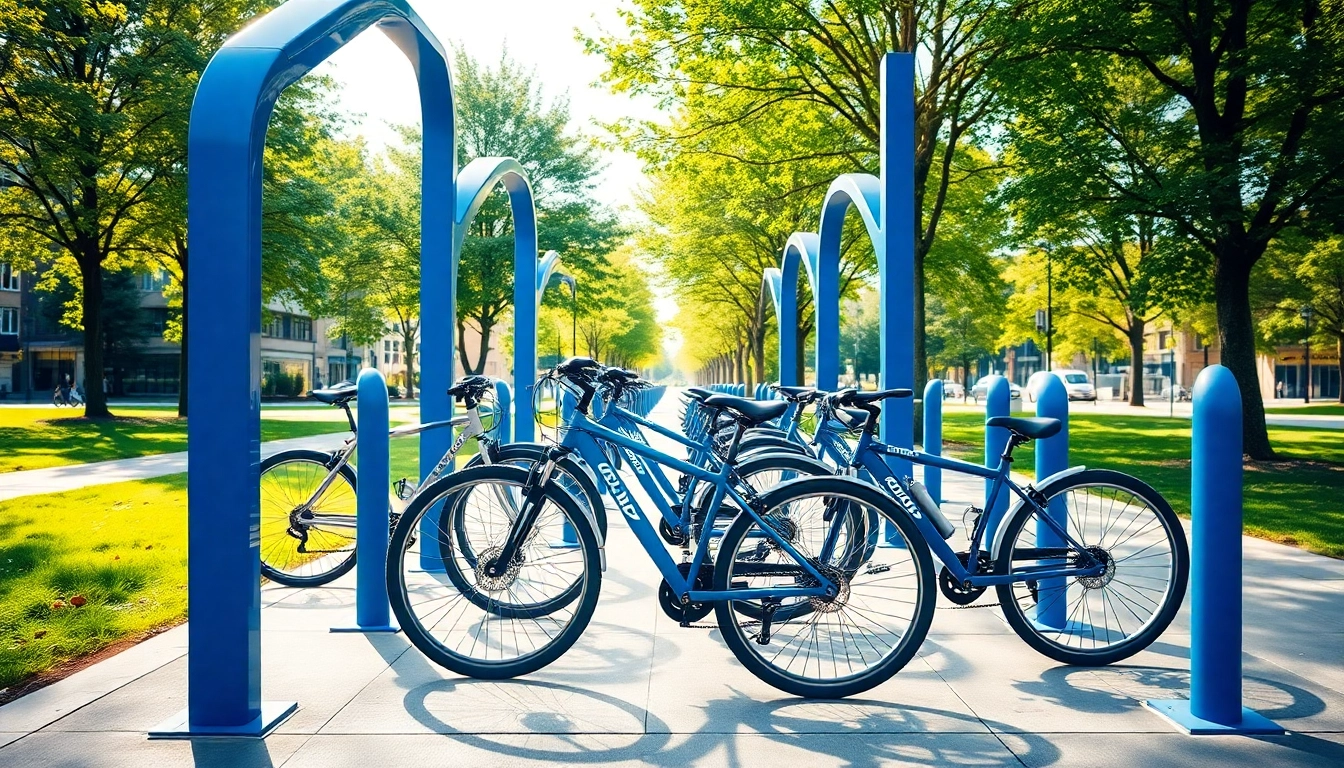 Secure your bike with a stylish modern bike rack, perfect for urban environments.