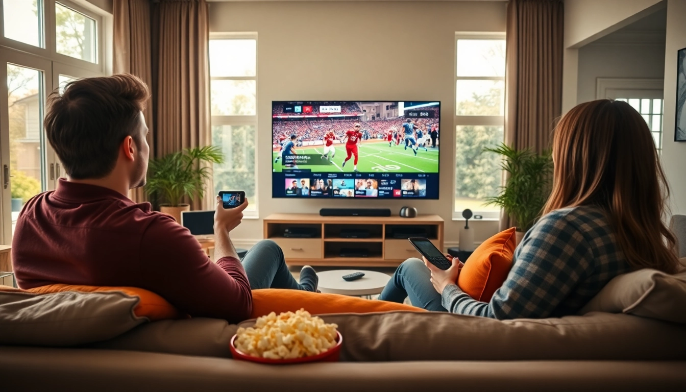 Comprar IPTV en una acogedora sala de estar con entretenimiento en pantalla grande.